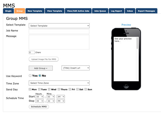 Uploading groups mms messaging